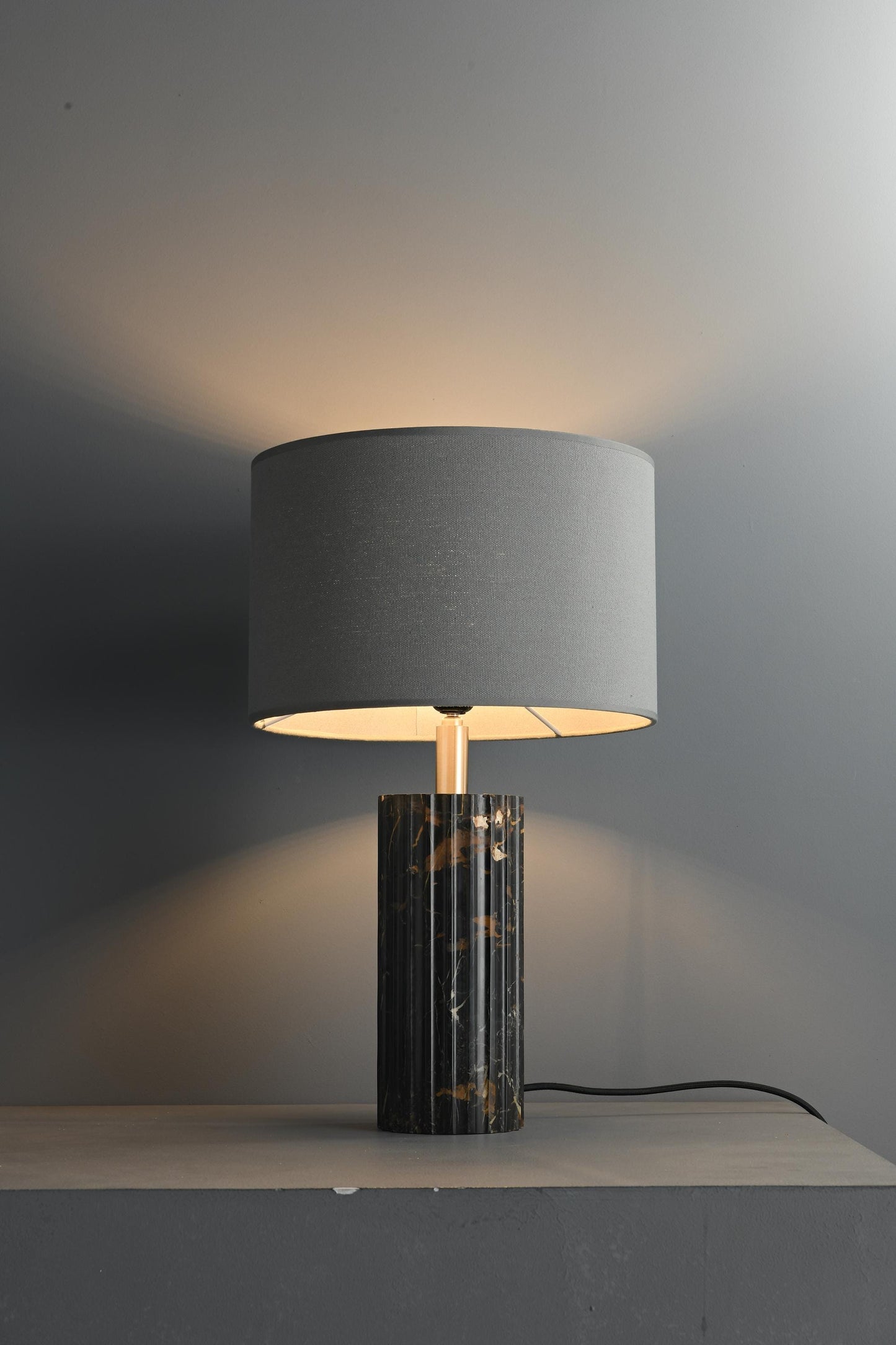 Black Marble Base Table Lamp with Cloth Shade | Luxury Designer Piece for Living Room