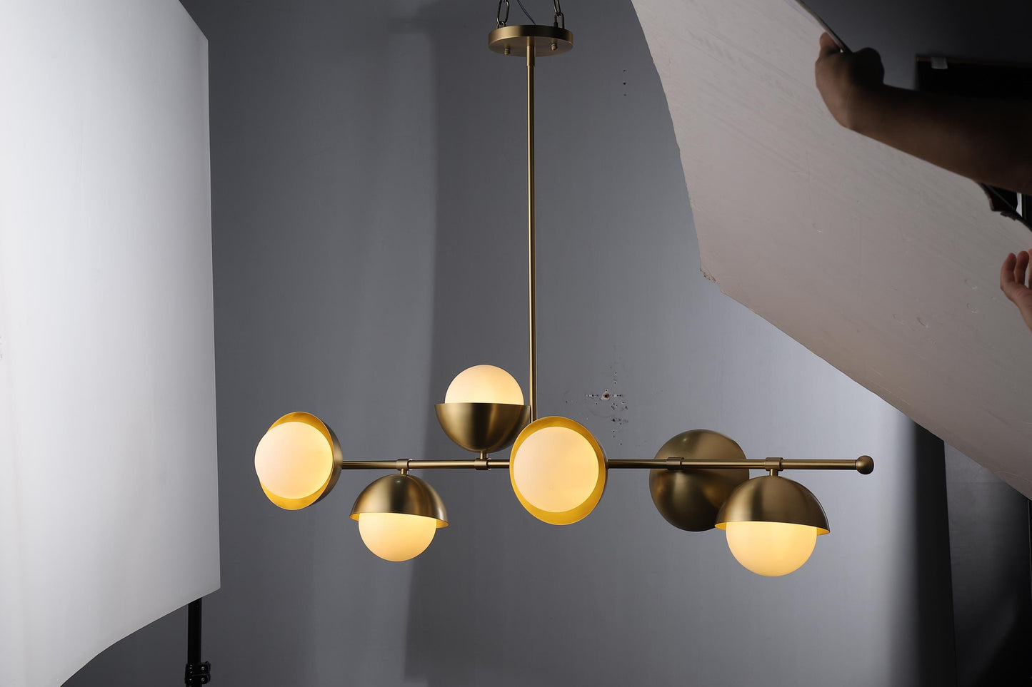 6-Globe Luxury Copper and Glass Chandelier | Mid-Century Modern, Industrial Style Statement Lighting with Contemporary Copper Finish