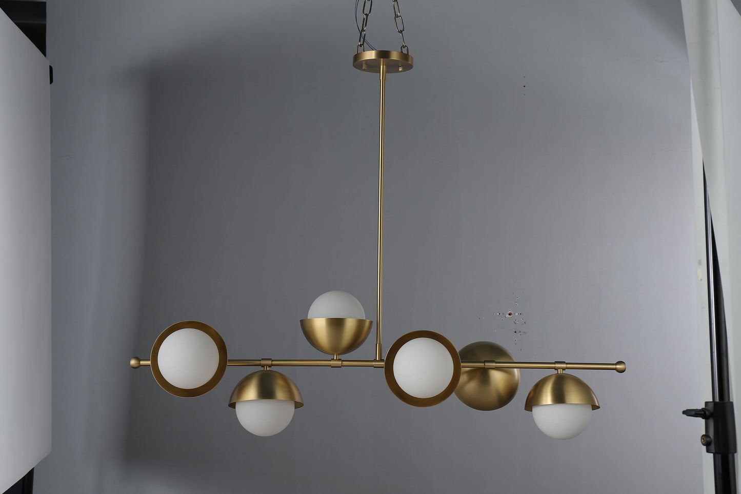 6-Globe Luxury Copper and Glass Chandelier | Mid-Century Modern, Industrial Style Statement Lighting with Contemporary Copper Finish