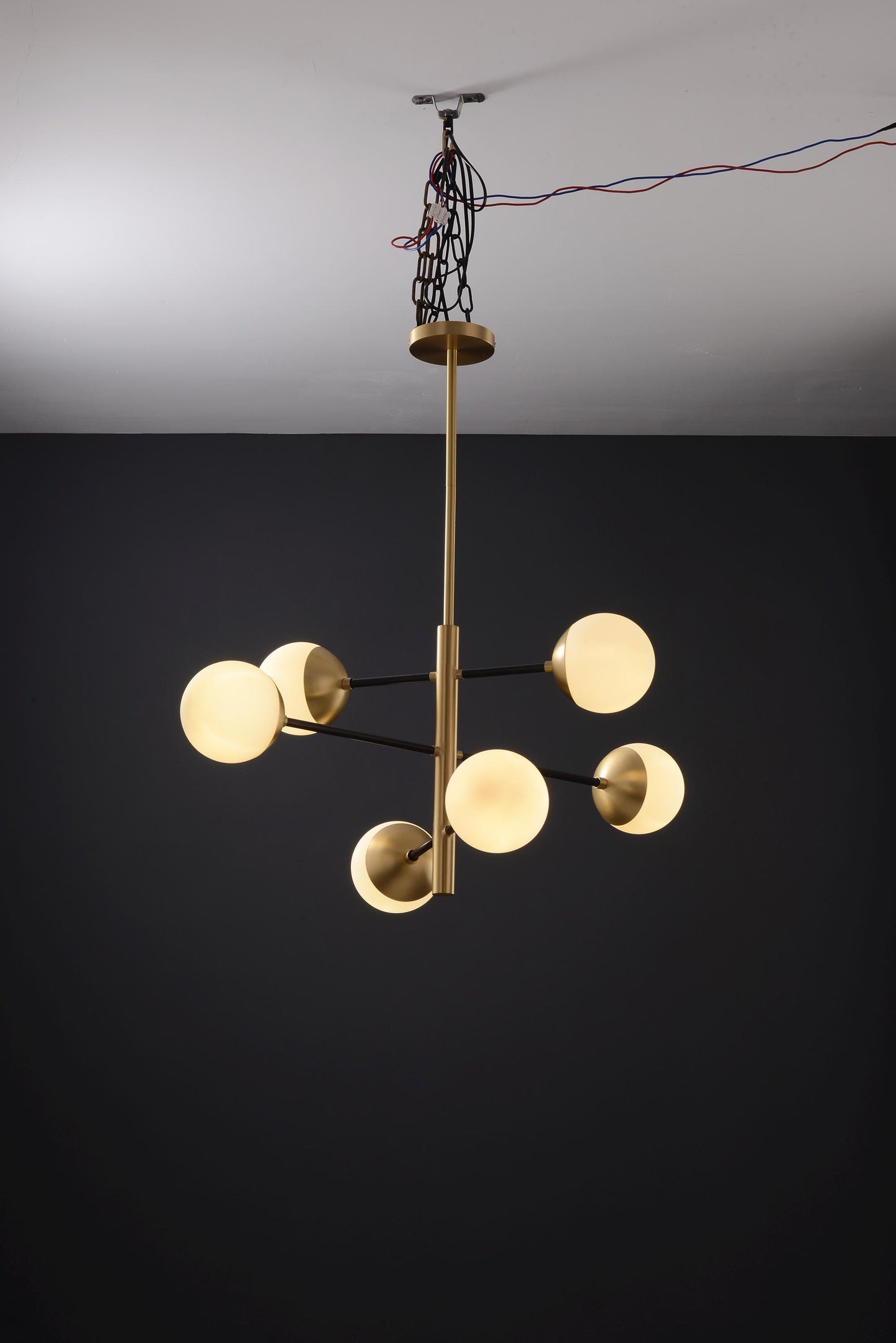 10-Globe Modern Copper and Black Chandelier | Mid-Century, Industrial Style Statement Lighting with Dual-Finish Copper and Glass Globes