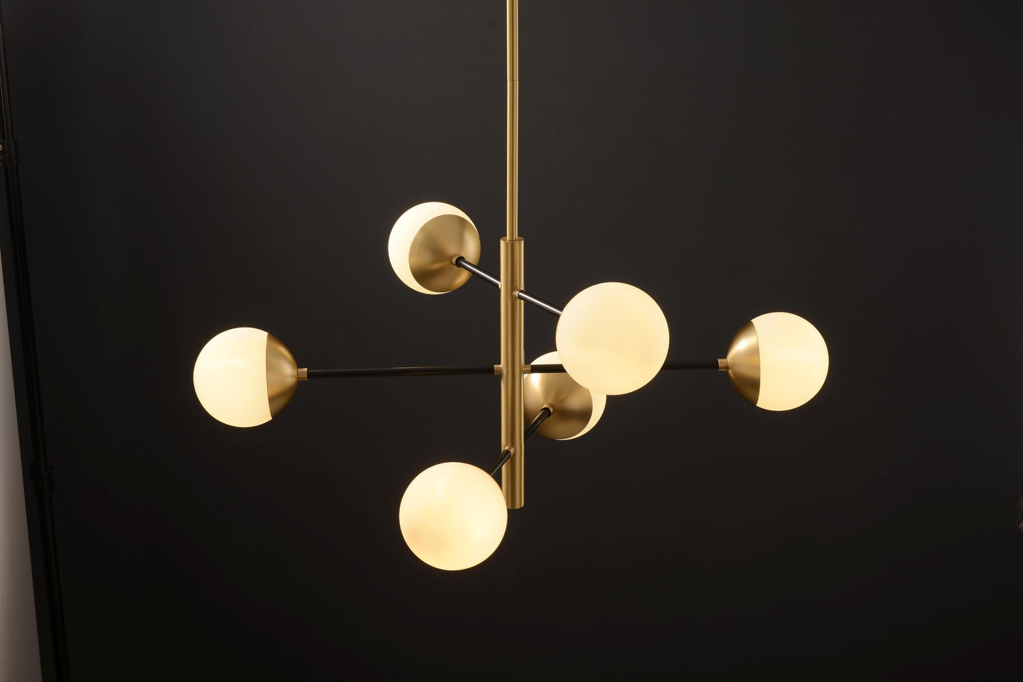 10-Globe Modern Copper and Black Chandelier | Mid-Century, Industrial Style Statement Lighting with Dual-Finish Copper and Glass Globes