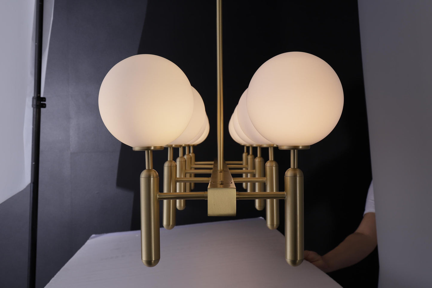 6 Light Custom Globes Copper and Glass Chandelier | A Unique Mid-Century Modern Statement with Vintage Industrial Style