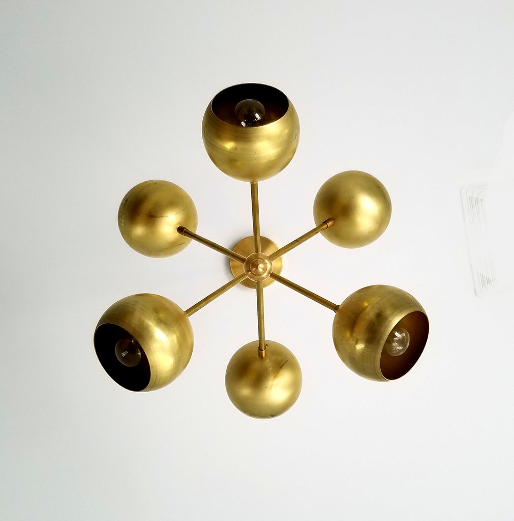 Modern 6 Brass Globes Shade Chandelier Fixture
