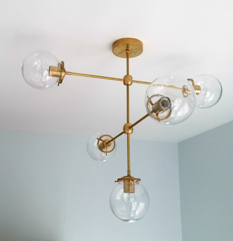 Modern Brass 5 Globes Chandelier Fixture