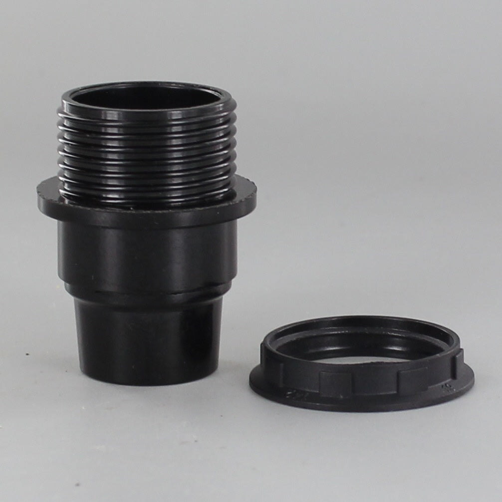 E-12 BLACK CANDELABRA BASE PHENOLIC THREADED SOCKET WITH SHOULDER AND RING