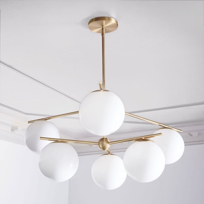 Modern Brass 6 Light Sphere Globe Chandelier 34"D