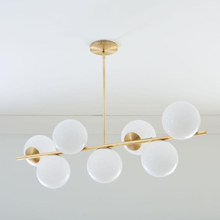 Sphere + Stem 7-Light Brass Chandelier + Semi-Flushmount