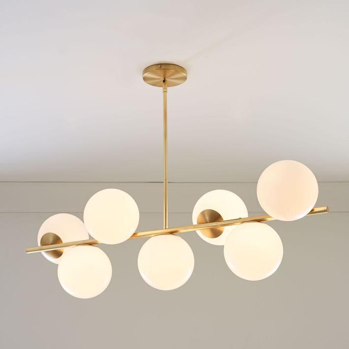 Sphere + Stem 7-Light Brass Chandelier + Semi-Flushmount