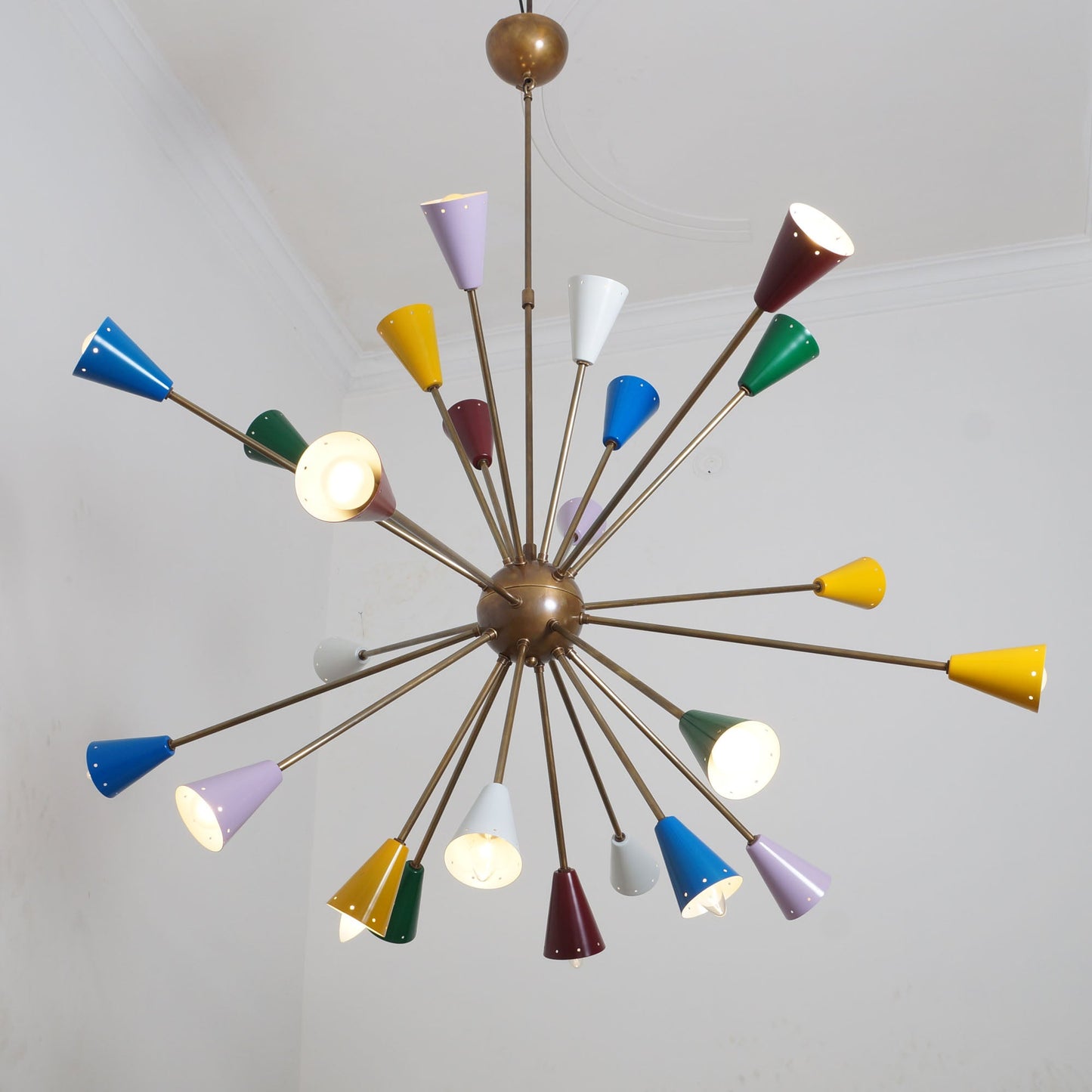 Stilnovo Multi Color Mid Century Italian Brass Sputnik Chandelier 45"D