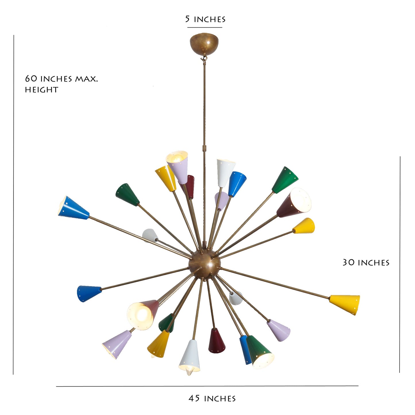 Stilnovo Multi Color Mid Century Italian Brass Sputnik Chandelier 45"D