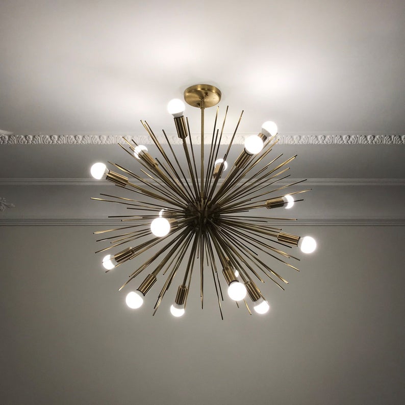 16 Lights Modern Brass Sputnik Urchin Chandelier Light Fixture 22"D