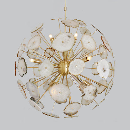 Modern Brass Large Agate Sliced Orb Chandelier - 24"D