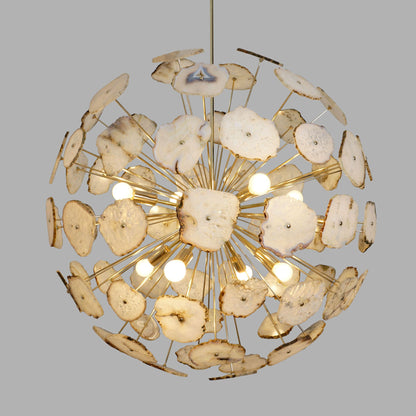 Modern Brass Large Agate Sliced Orb Chandelier
