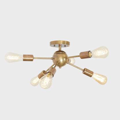 Modern Brass 6 Arm Light Sputnik Flush Mount Chandelier Light Fixture.