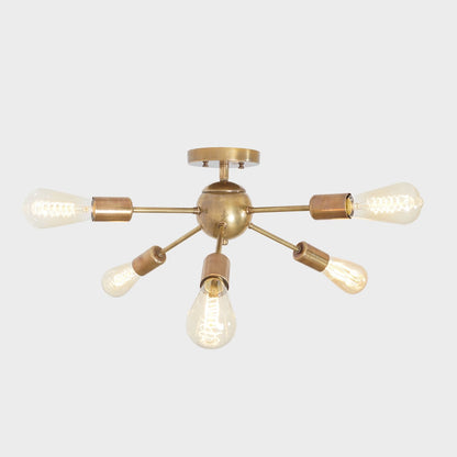 Modern Brass 6 Arm Light Sputnik Flush Mount Chandelier Light Fixture.