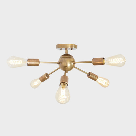 Modern Brass 6 Arm Light Sputnik Flush Mount Chandelier Light Fixture.