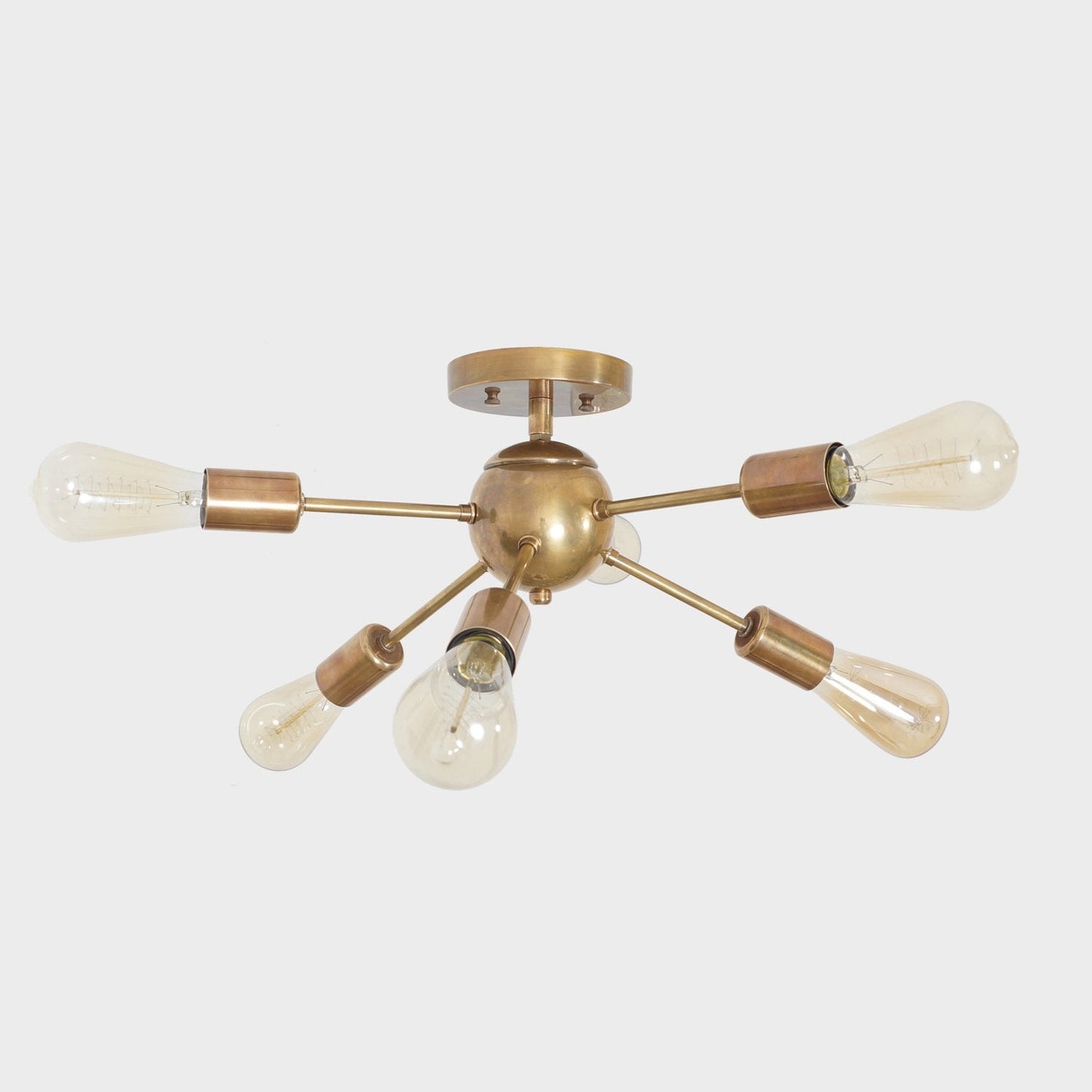 Modern Brass 6 Arm Light Sputnik Flush Mount Chandelier Light Fixture.