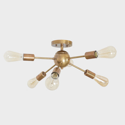 Modern Brass 6 Arm Light Sputnik Flush Mount Chandelier Light Fixture.