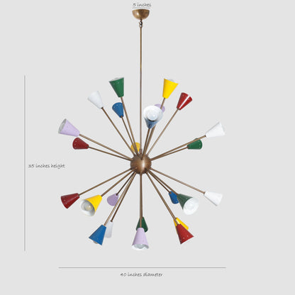 Stilnovo Multi Color Mid Century Italian Brass Sputnik Chandelier 40"D