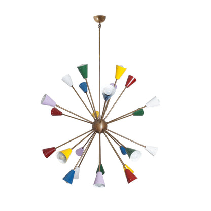 Stilnovo Multi Color Mid Century Italian Brass Sputnik Chandelier 40"D