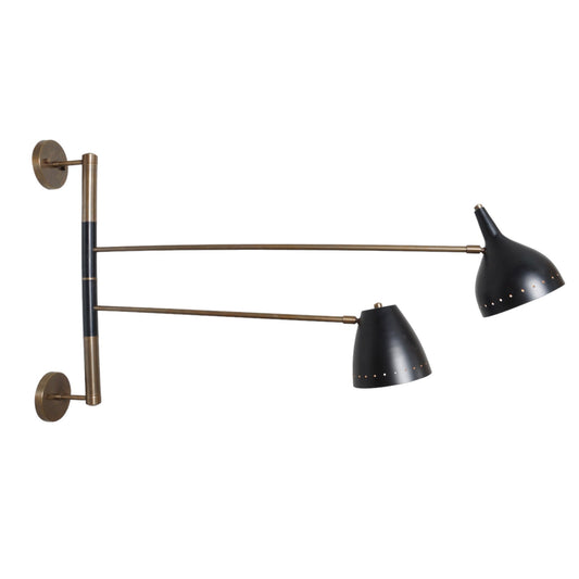 Double Shade Brass Articulated Arm Wall Fixture