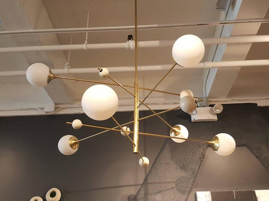 Huge Sculptural "Orbital" Brass Chandelier Light Fixture