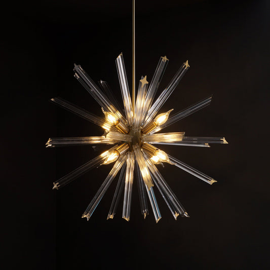 Modernist Murano Glass Triedre Brass Sputnik Chandelier Light Fixture