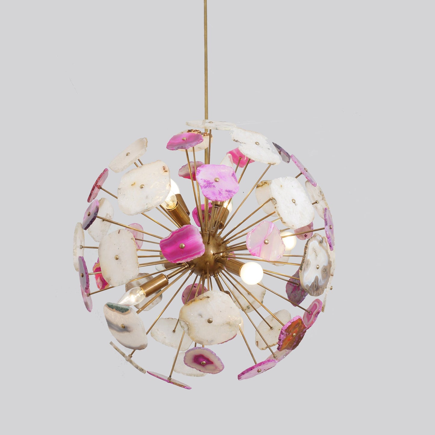 Modern Brass Multi Color Agate Sliced Orb Chandelier - 22"D