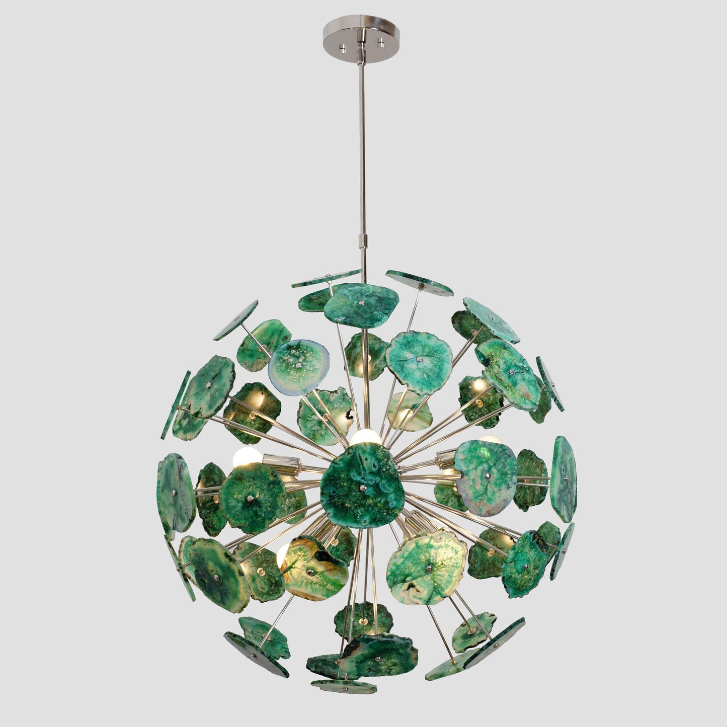 Handcrafted Green Agate Stone Ceiling Light Sputnik Chandelier