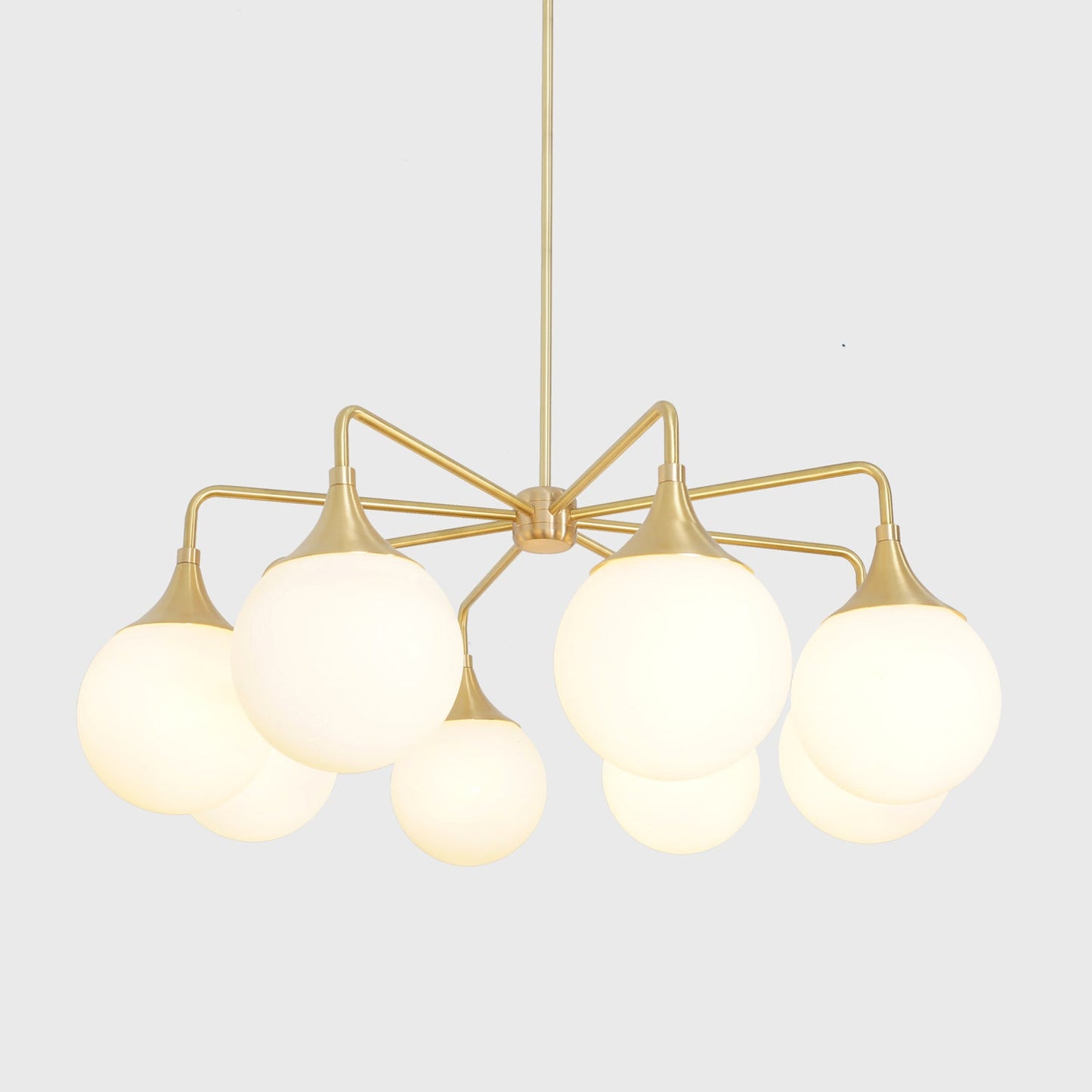 Modern Brass 8 Bulbs Glass Globe Trumpet Chandelier