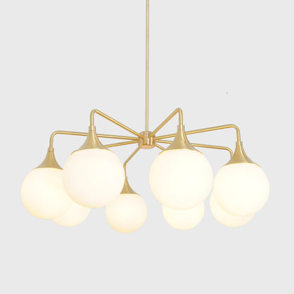 Modern Brass 8 Bulbs Glass Globe Trumpet Chandelier