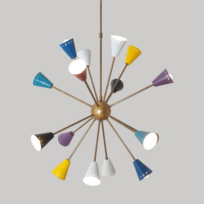 Stilnovo Multi Color Mid Century Italian Brass Sputnik Chandelier