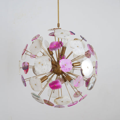 Modern Brass Multi Color Agate Sliced Orb Chandelier - 22"D