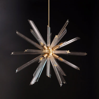 Modernist Murano Glass Triedre Brass Sputnik Chandelier