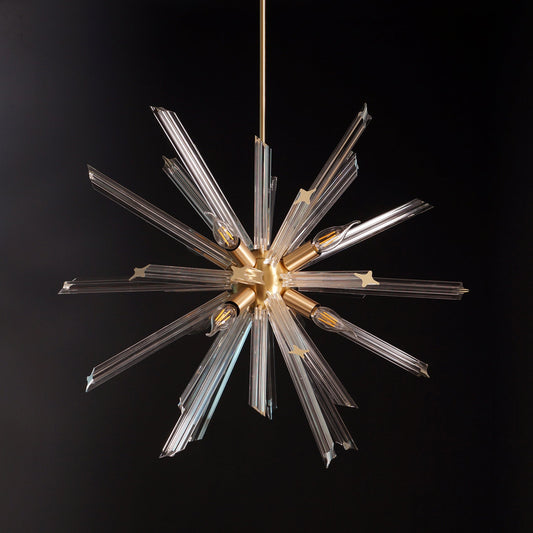Modernist Murano Glass Triedre Brass Sputnik Chandelier