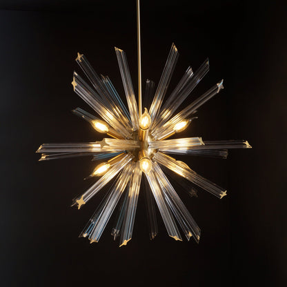 Modernist Murano Glass Triedre Brass Sputnik Chandelier Light Fixture