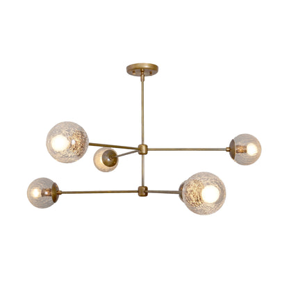 Oxford Patina Brass 3 Arm Cracked Glass Globe Chandelier