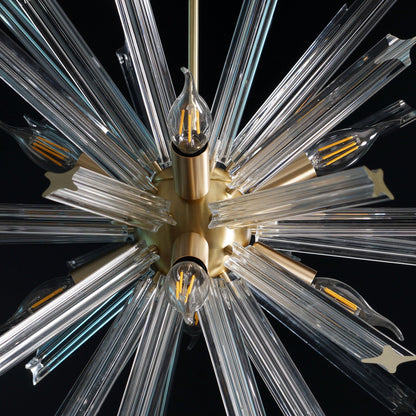 Modernist Murano Glass Triedre Brass Sputnik Chandelier