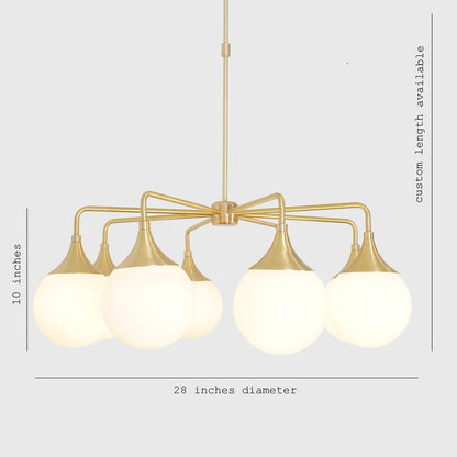 Modern Brass 8 Bulbs Glass Globe Trumpet Chandelier