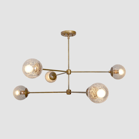 Oxford Patina Brass 3 Arm Cracked Glass Globe Chandelier