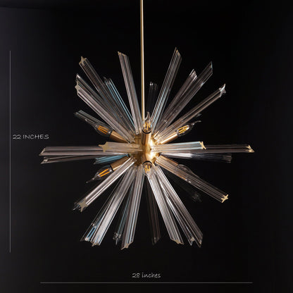 Modernist Murano Glass Triedre Brass Sputnik Chandelier Light Fixture