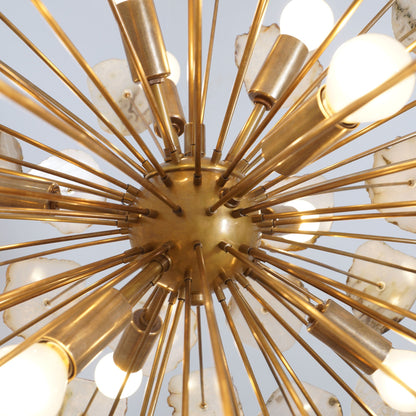 Modern Brass Large Agate Sliced Orb Chandelier - 24"D