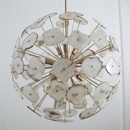 Modern Brass Large Agate Sliced Orb Chandelier