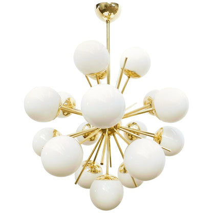 Modern Brass 18 Light Nova Sputnik White Globe Chandelier