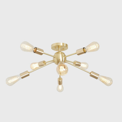 Modern Brass 8 Arm Light Sputnik Flush Mount Chandelier Light Fixture.