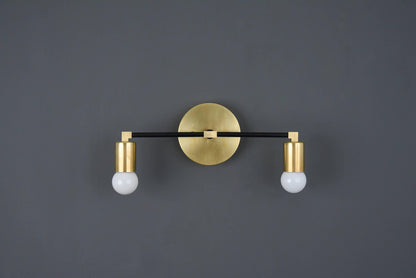 Modern Brass Wall Sconce Vanity Gold Brass 2 Bulb Round Sconce
