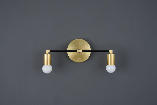 Modern Brass Wall Sconce Vanity Gold Brass 2 Bulb Round Sconce