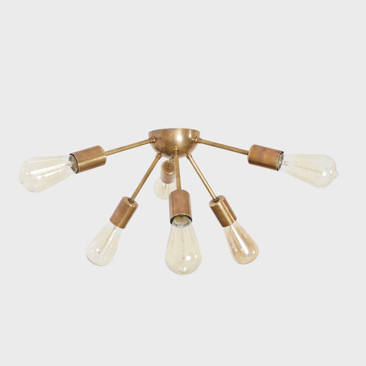 Modern Brass 6 Arm Light Sputnik Flush Mount Chandelier Light Fixture.