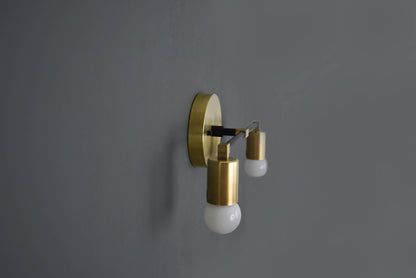 Modern Brass Wall Sconce Vanity Gold Brass 2 Bulb Round Sconce