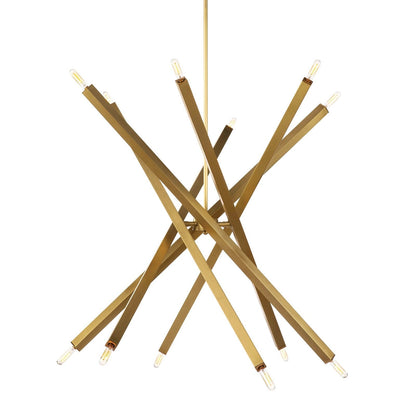 Spiral Modern Brass 12 Light Chandelier Fixture - Brushed Brass